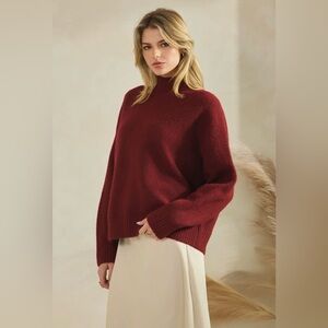 165. Claret, wool blend mock neck sweater, burgundy, various sizes